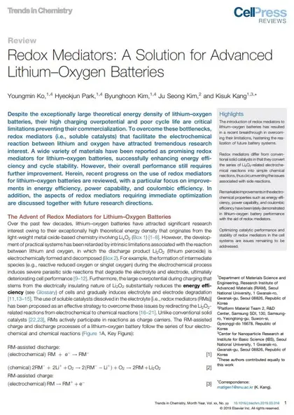 Redox mediators: A solution for advanced lithium-oxygen batteries