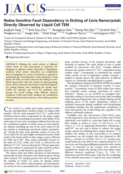 Redox-sensitive facet dependency in etching of ceria nanocrystals directly observed by liquid cell TEM