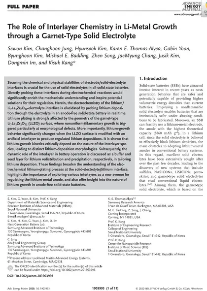 The role of interlayer chemistry in Li-metal growth through a garnet-type solid electrolyte