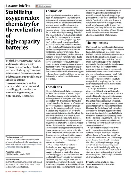 Stabilizing oxygen redox chemistry for the realization of high-capacity batteries