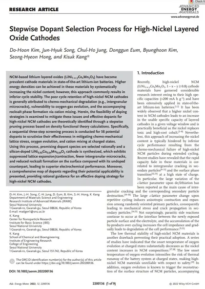 Stepwise dopant selection process for high-nickel layered oxide cathodes