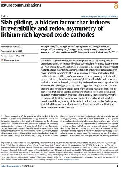 Slab gliding, a hidden factor that induces irreversibility and redox asymmetry of lithium-rich layered oxide cathodes
