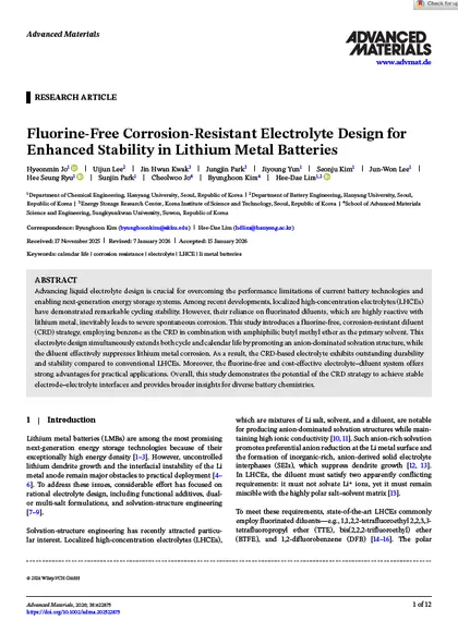 Fluorine-Free Corrosion-Resistant Electrolyte Design for Enhanced Stability in Lithium Metal Batteries