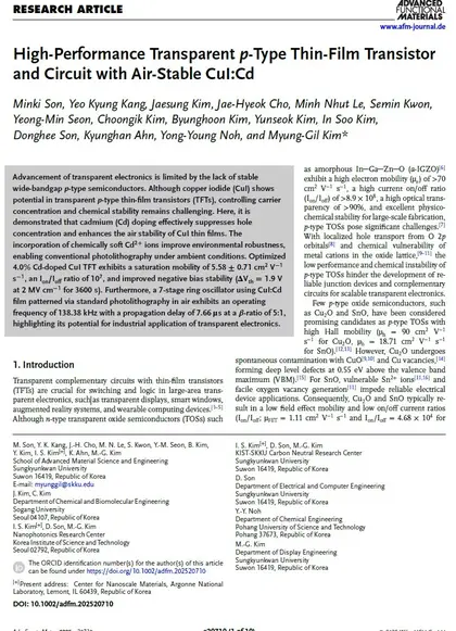 High-Performance Transparent p-Type Thin-Film Transistor and Circuit with Air-Stable CuI:Cd
